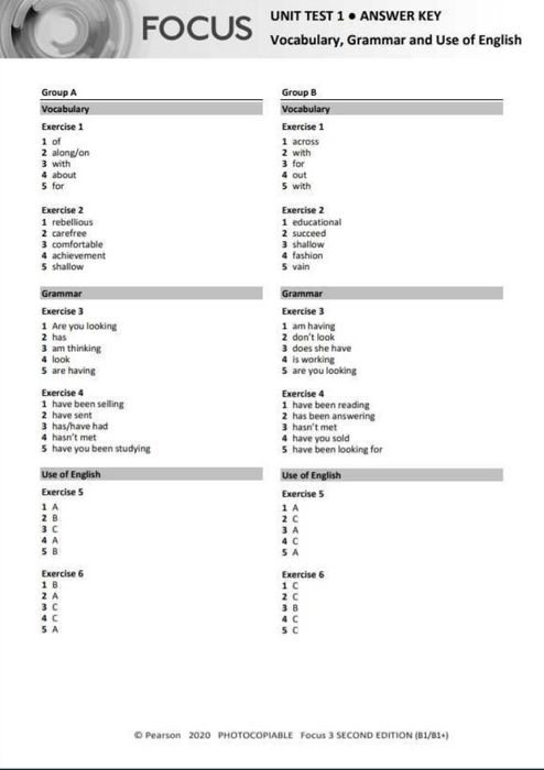 Focus 3 second edition Unit test відповіді гдз