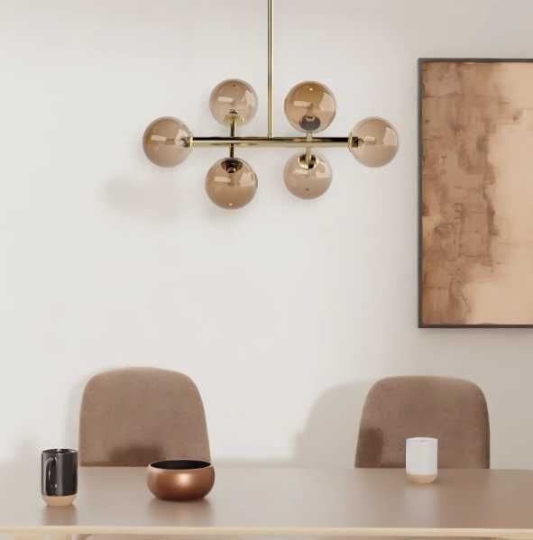 Lampa Sufitowa KJUL GOLD ZŁOTA 6x szklane KULE bursztynowe 60cm nowa