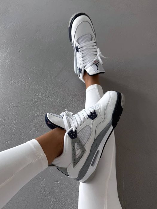 Buty Nike Air Jordan 4 Retro White Grey Blue