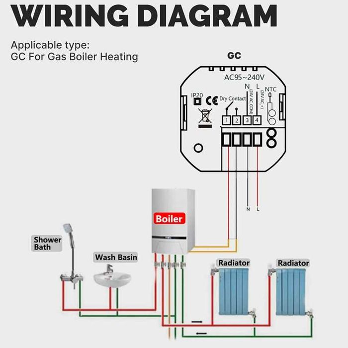 Termostato Wi-Fi ecrã tátil programável para aquecimento por caldeira