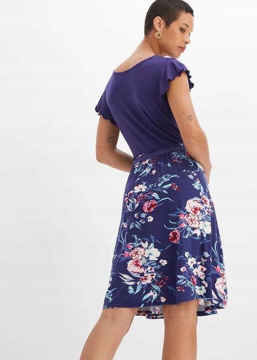 B.P.C granatowa sukienka z dżerseju z kwiatowym dołem ^44/46