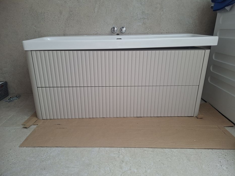 NOWA Szafka Łazienkowa LINEA 120 cm Kaszmir Ryflowana Push To Open BEZ UMYWALKI