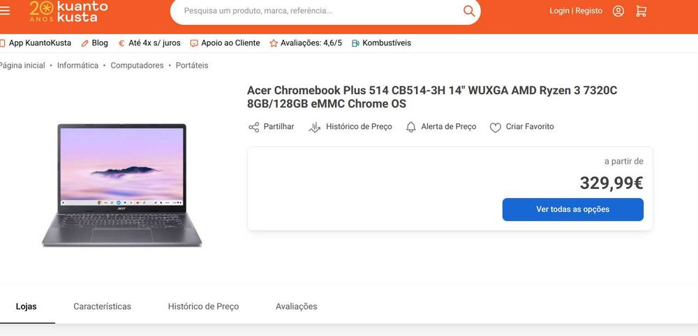 Portátil Acer Chromebook Plus 514 CB514-3H-R69W (1 Ano de Garantir RP)