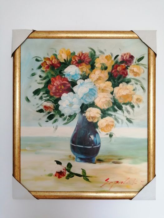 Obraz olej płótno kwiaty w wazonie