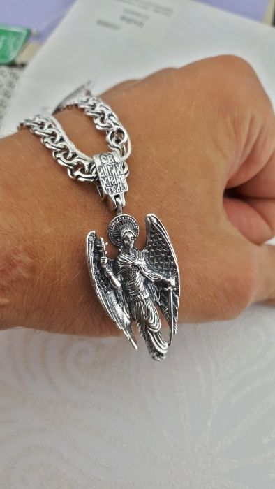 Чоловіча срібна ладанка оберіг Архангел Михайло. Кулон воїна захисника