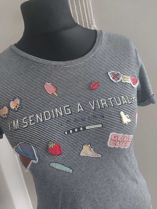 T-shirt koszulka Bershka M 38 w paski prążek niebieska