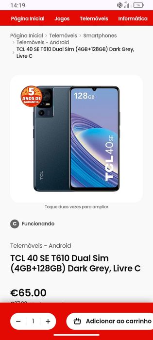 TCL 40Se não usou