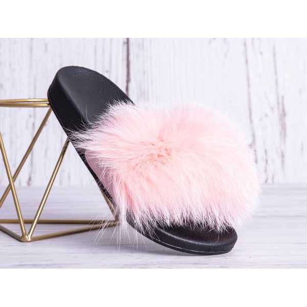 Klapki Damskie Jasny Róż z futerkiem 37