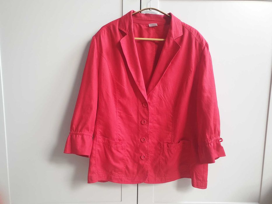Czerwona lniana marynarka Delmod vintage 100% len 50