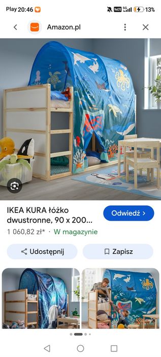 Nowe łóżko piętrowe kura plus zafoliowany baldachim ocean