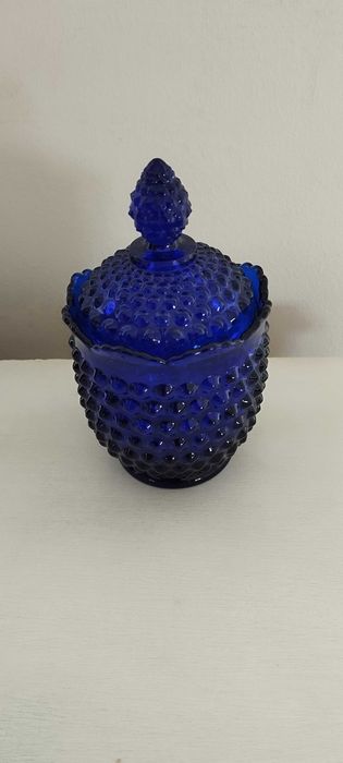 Antique cobalt blue glass jar with lid