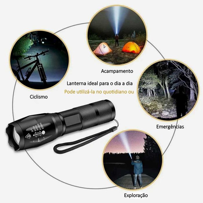 Lanterna foco » luz » LED 1000Lm » 5 modos de luz » à prova de água
