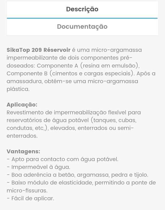 Micro-Argamassa de Impermeabilização Sika SikaTop 209 Réservoir