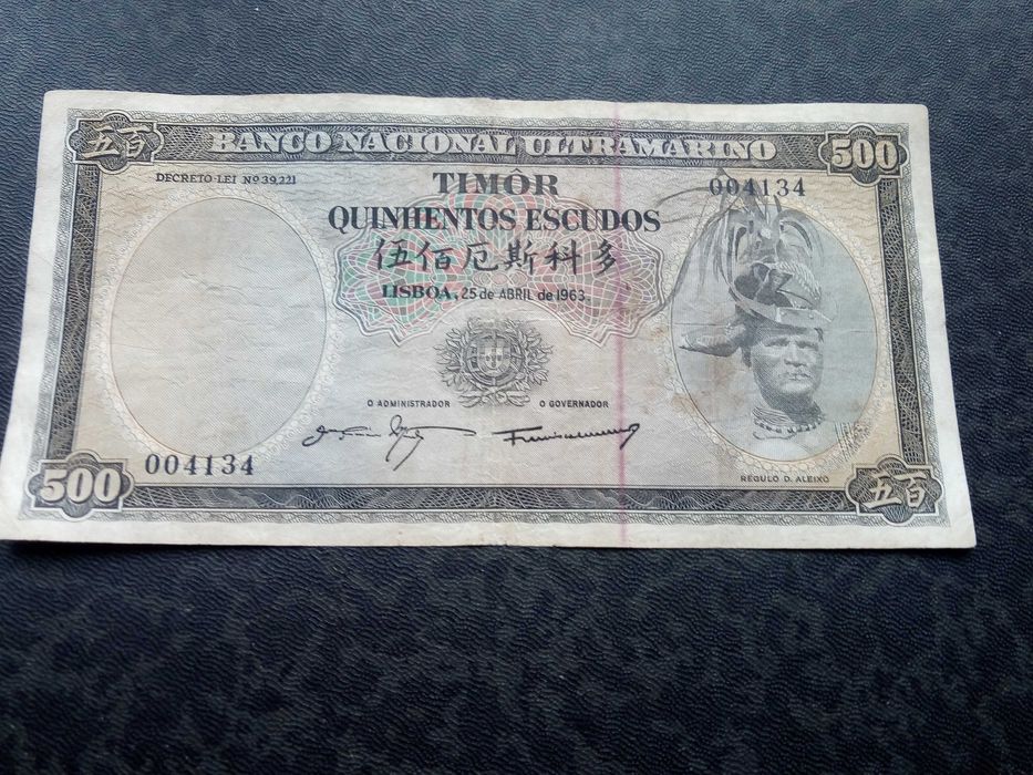 NOTA 500$00 1963 TIMOR rara e muito bem conservada