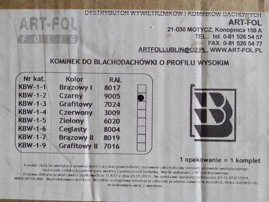 Kominek wentylacyjny wysoki profil do blachodachówek