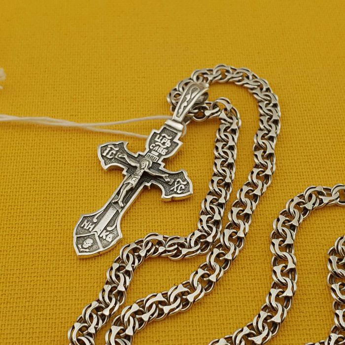 Срібна цепочка Бісмарк чоловіча з хрестиком срібний ланцюжок чоловічий