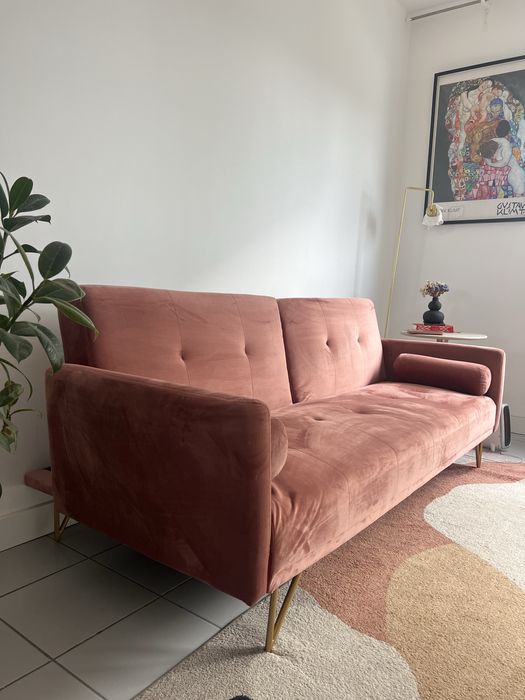 Sofa cama rosa veludo
