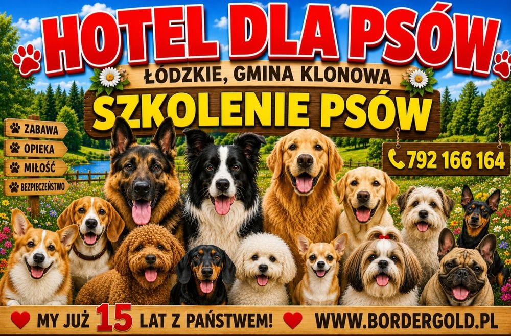 Hotel dla psów.Szkolenie psów. 15 lat z Państwem.