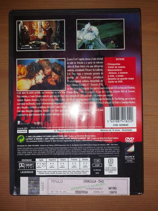 DVD " Dracula Bram Stoker " 1992 (Como Novo)