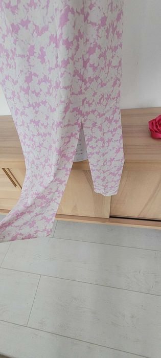 Biało liliowa długa sukienka rozporek wiskoza Primark, r 48