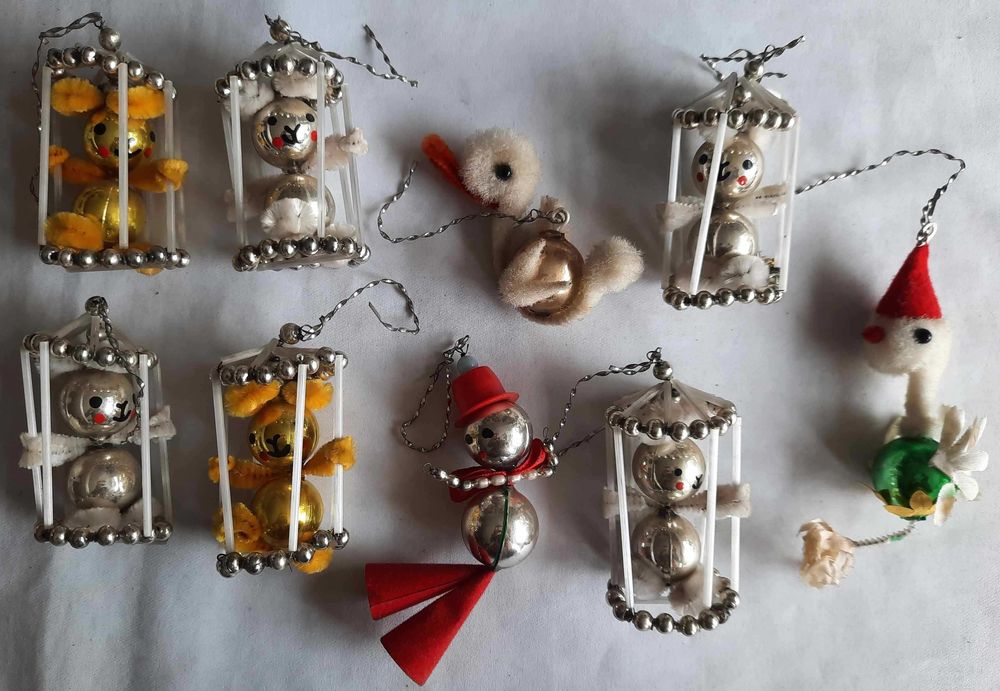 Bombki Choinkowe PRL Figurki Zestaw 3 Vintage PRL