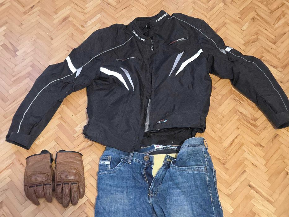 komplet strój na motocykl z ochronnikami, kurtka, spodnie, rękawice, M