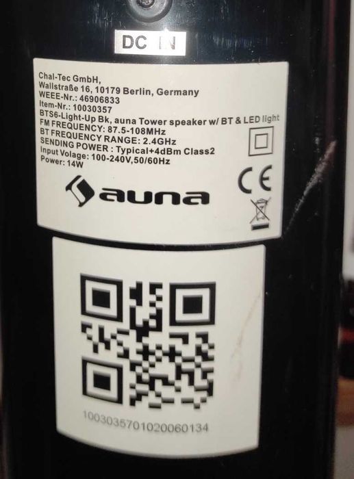 Колонка Auna Light Up Tower 40 W BТ LED USB FM черная