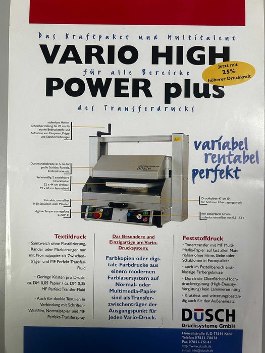 Prensa Térmica Industrial DÜSCH VARIO HIGH POWER PLUS – Estampagem e Transferência