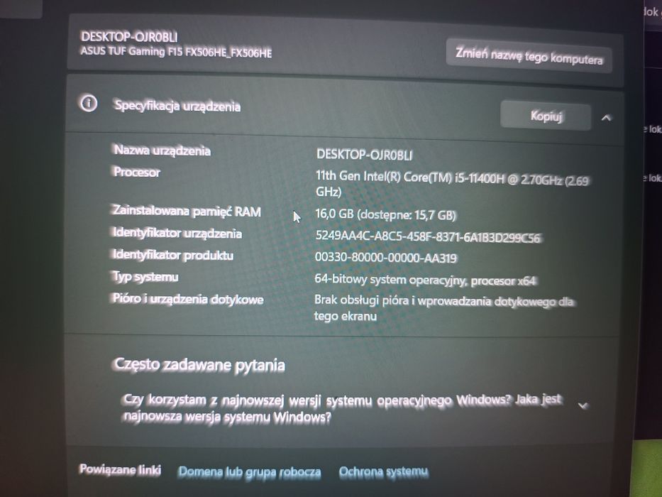 Laptop Asus TUF FX506H i5-11400H ,rtx3050Ti, 16gb