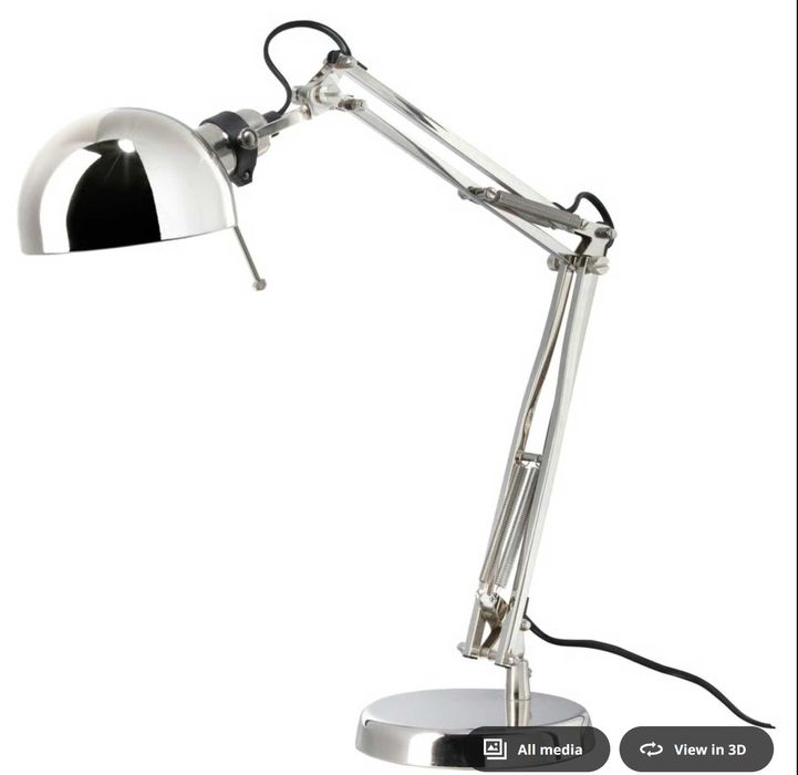FORSÅ Candeeiro de secretária, niquelado com lampada LED
