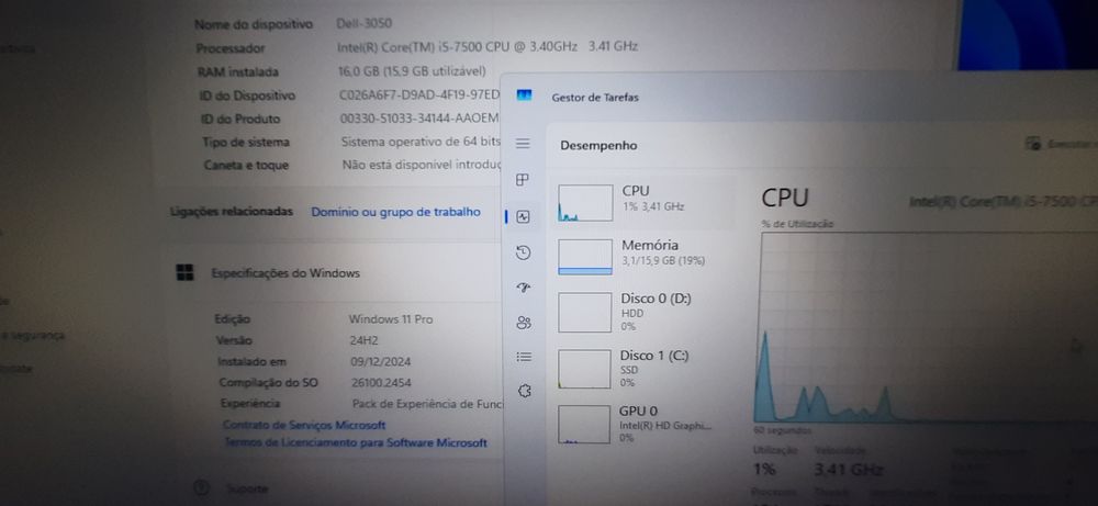 Pç/Torre DELL3050 7ªG|i5.7500-3.4G|16G|HDMI|NVMe256+HDD500|Wifi+BT|W11