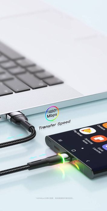 Кабель  зі швидкою зарядкою, тканинний ESSAGER USB — USB Type C 2 м, з
