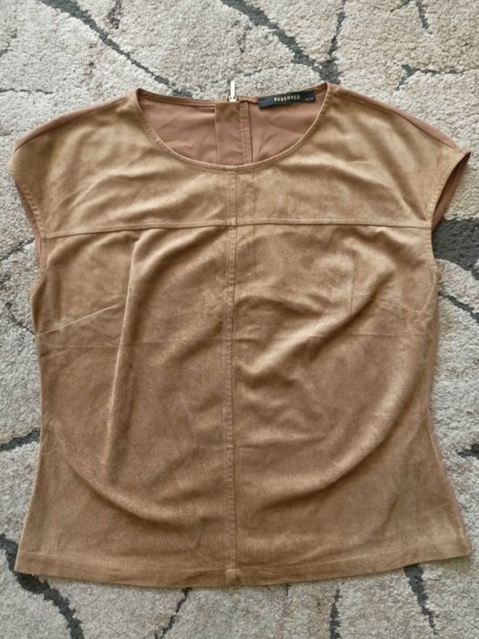 Reserved karmelowa bluzka faux suede zamek