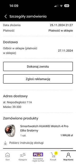 Huawei Watch 4 Pro elite lte gwarancja
