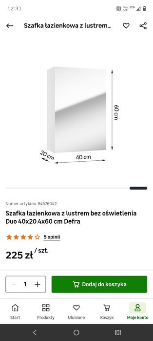 Szafka łazienkowa z lustrem Leroy Merlin nowa!!!