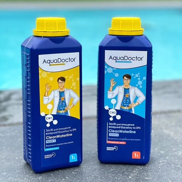 Засіб для очищення ватерлінії басейну і СПА AquaDoctor CW CleanWaterline Крок 1,  Крок2