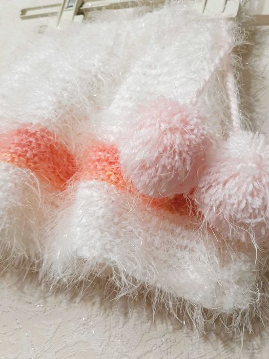 Спідниця біла/рожева святкова на дівчинку 9-12-24міс травка в'язана