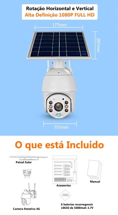 camera solar 4G LTE rotativa Ptz HD 1080 camara 100% sem fios autonoma