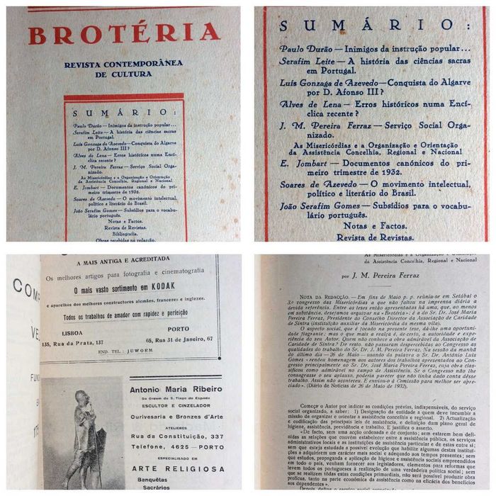 Brotéria. Revista Contemporânea de Cultura. 6 fasc. 1932. Ver sumário