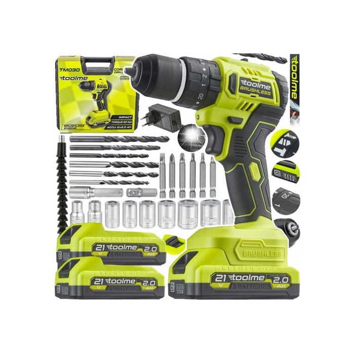 Wiertarko wkrętarka UDAROWA Bez szczotkowa aku 2x21V Li-ion toolme