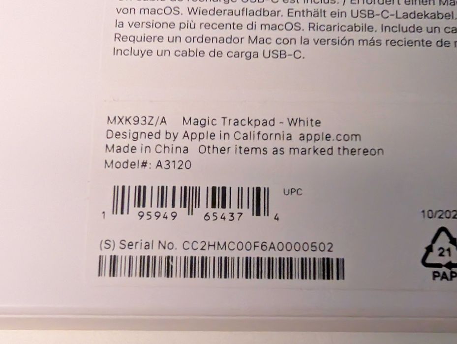 Apple Magic Trackpad (A3120, white/branco)