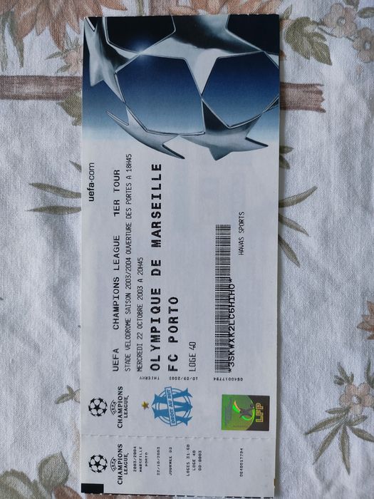 Bilhete Marselha FC Porto 2003 liga dos campeões