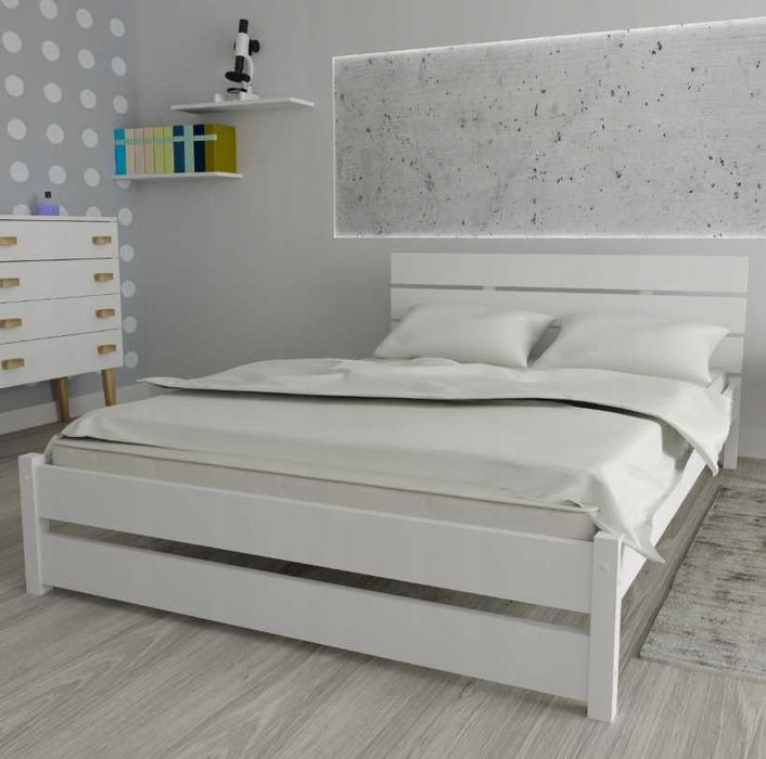 Łóżko podwójne drewniane 180x200 białe stelaż szuflada używane