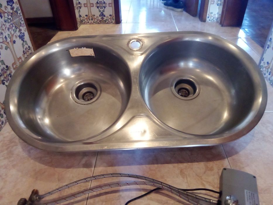 Cuba dupla inox lava mãos e torneira fria/quente automática