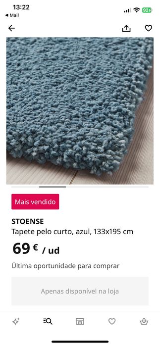 Tapete IKEA Stoense azul 133x195 cm. Embalagem por abrir.