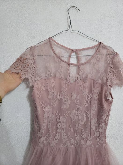 Różowa koronkowa sukienka tiulowa elegancka sukienka na wesele chrzest