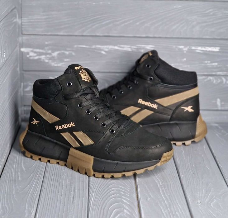 Мужские кожаные зимние черные спортивные ботинки / кроссовки на меху!