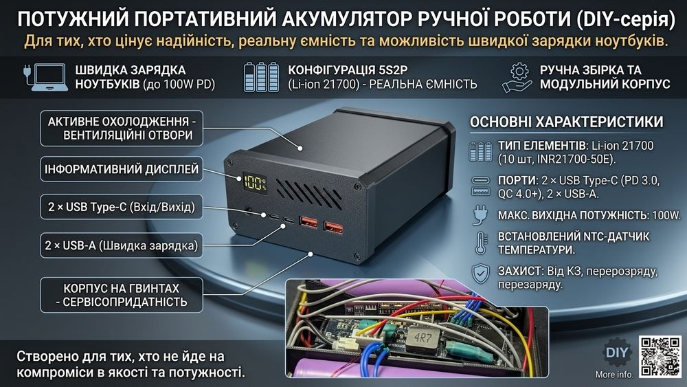 Повербанк на 50000 mAh (180w) його максимальна швидкість 100w