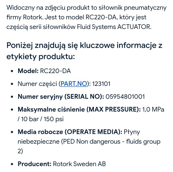 Sprzedam siłownik pneumatyczny