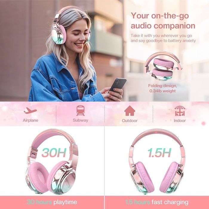 Słuchawki bluetooth jyps dla dzieci różowe